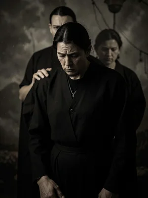 Spirit photography recreation with genuine unease - figure in mourning black wit