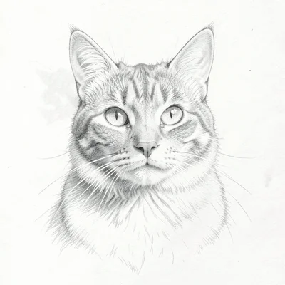 Cat portrait transitioning from photo to pencil sketch, mid-dissolution