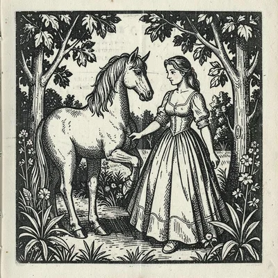 A unicorn and maiden in garden