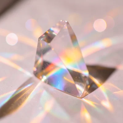 Light refracting through crystal into soft pink and warm gold spectrum