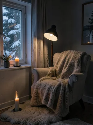 Dim Reading Corner Against Winter Dark