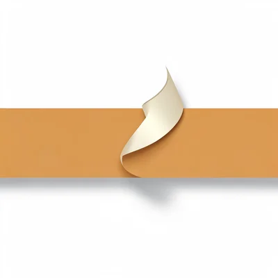 Vector ribbon shape forming a closing curl over a horizontal divider, warm ochre