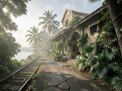 Overgrown colonial railway station