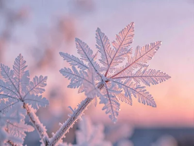 Hoarfrost catching dawn pink color