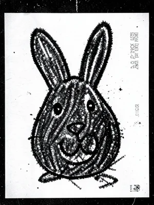 A child's Easter drawing photocopied so many times the crayon colors have become