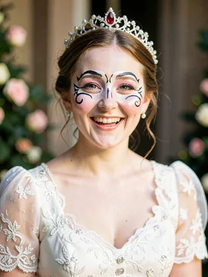 Debutante's coming-out portrait, expression a mask of expected joy that doesn't 