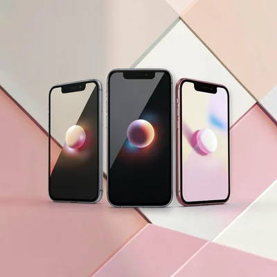 Marketing web banner of one phone center with three smaller phones fading behind