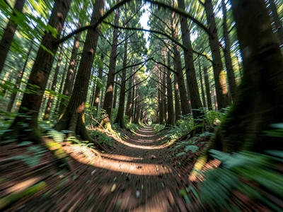 Motion through forest creating tunnel