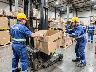 Warehouse workers loading