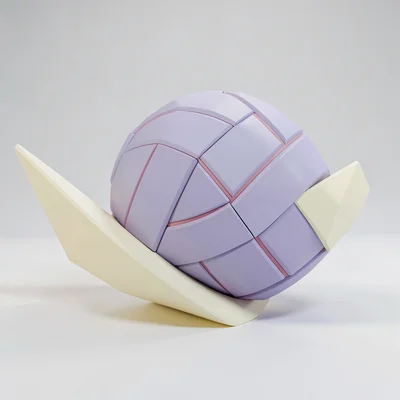 Beach cream lowpoly volleyball with chunky lavender panel facets and dusty-pink