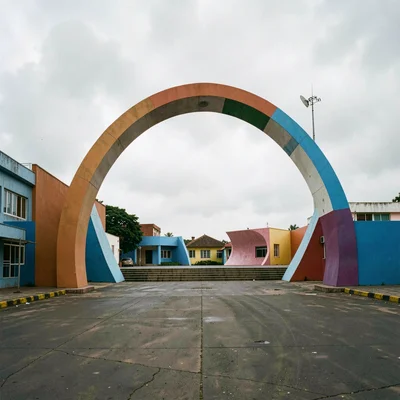 Overcast flat light in Accra, Ghana turning surfaces into pure color fields, Mod