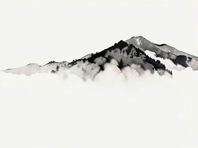 Mountain suggestion in distant mist behind void