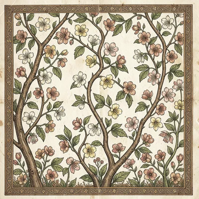 Kalamkari pen illustration, jasmine vines climbing with delicate blossoms , hand