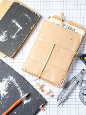 Manila Folders Stack Rubber Band Overhead