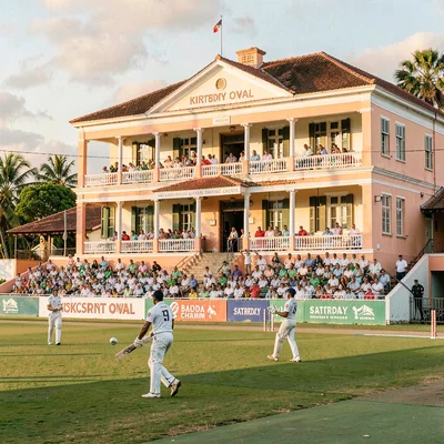 Chattel house colors in Barbados afternoon light, Cricket match at Kensington Ov