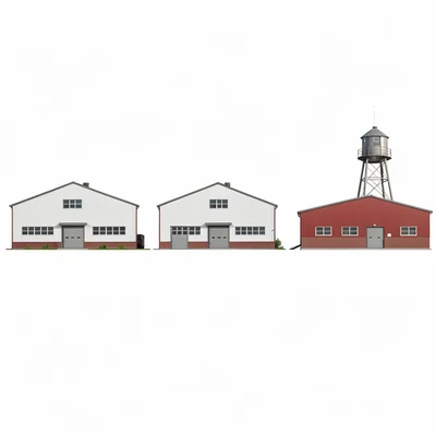 Catalog flat of buildings range — depot, freight house, water tower — even spaci