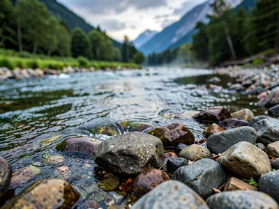 River from bank rocks to far bend