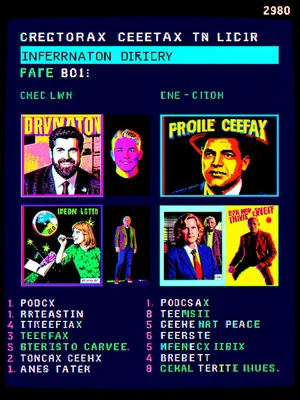 Podcast directory as teletext radio page, show artwork in 8-color pixels