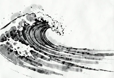 Wave shore sumi-e
