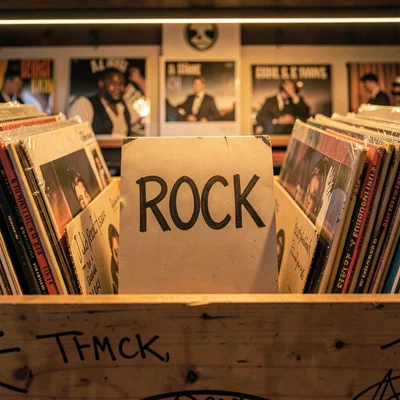 Hand-lettered ROCK divider in bin
