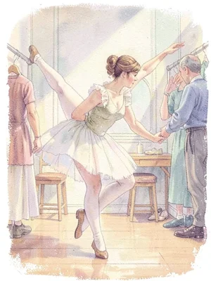 Ballet dancer adjusting slipper backstage