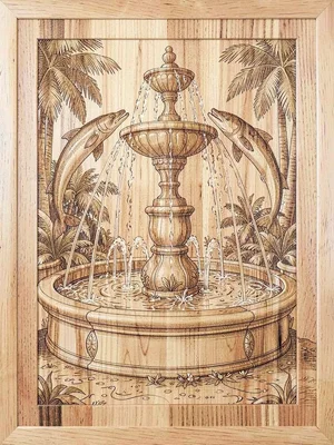 Marquetry dolphin fountain