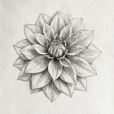 Botanical study of a single dahlia bloom with petal layers in fine pencil and wa