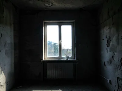 Single window lit in otherwise dark building