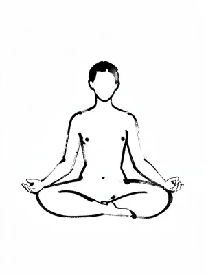 Seated meditating figure reduced to a single continuous ink outline