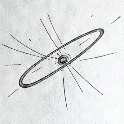 Hand-inked diagram of an elliptical transfer orbit with hairline tick marks, sla