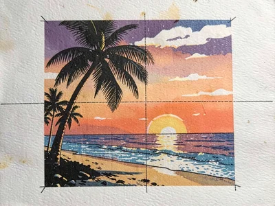 Beach sunset with palms