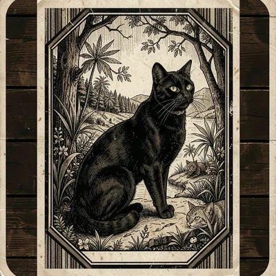 Craft beer label illustration, Black cat with arched back , brewery label aesthe