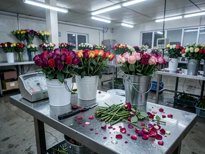 Trimming Table with Petal Debris