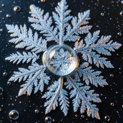 Bubble frozen in ice, air pocket with crystalline walls, miniature dome encased 