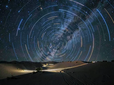 Short trails showing rotational beginning