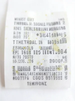 Receipt text fading unevenly, some chemicals degrading faster creating patchy le