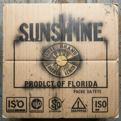 A fruit crate end panel stamped with a vintage citrus label design — SUNSHINE BR