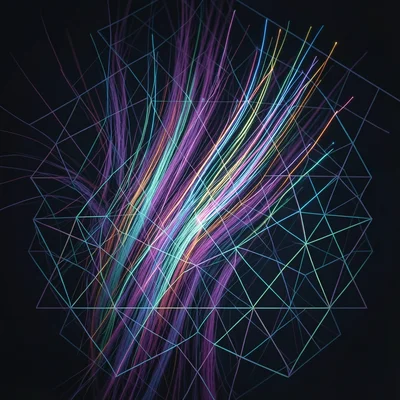 Hair strand macro filled with fiber optic light streams, tech meets organic, dou