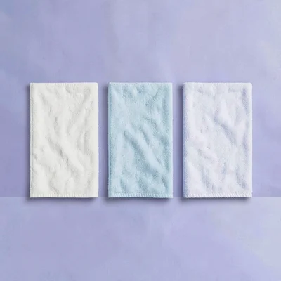 Wide retargeting layout of three pool finish swatches across a periwinkle color