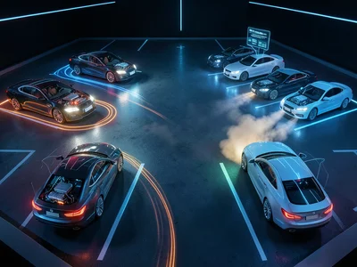 A thermal view of a parking lot showing cars that recently arrived versus cars p