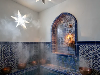Copper Oil Lamp in Zellige Wall Niche