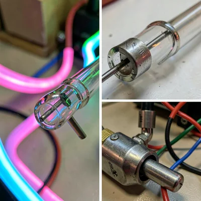 Close-up of a finished electrode end with the glass seal and metal pin visible