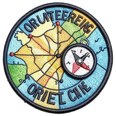 Embroidered patch illustration, Orienteering map and compass , merit badge aesth