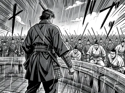 Samurai standoff in rain