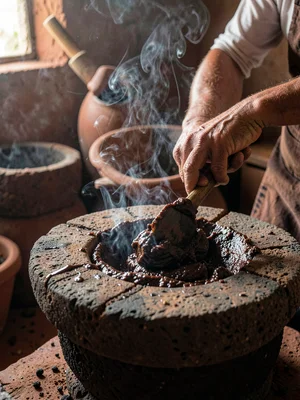 Mole Paste Ground on Volcanic Stone Metate
