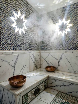 Worn Marble Bench Corner with Copper Bowl