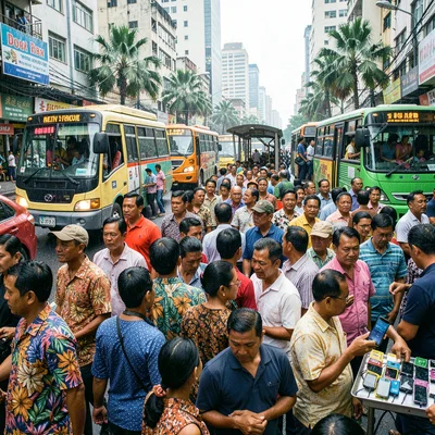 Documentary photograph of megacity life, dense urban scene, Rush hour pedestrian