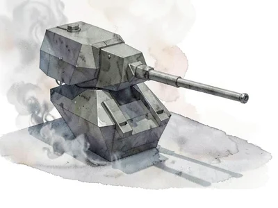 Quiet smoky lowpoly tank with a thick faceted turret and slim barrel catching di