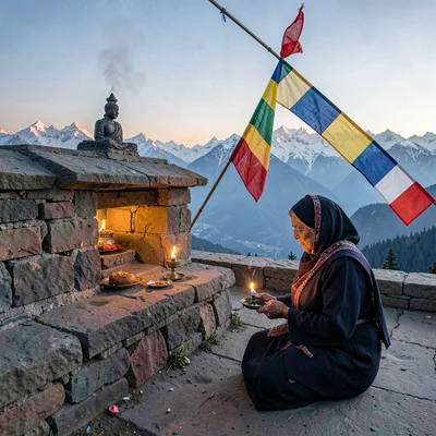 Household shrine evening puja