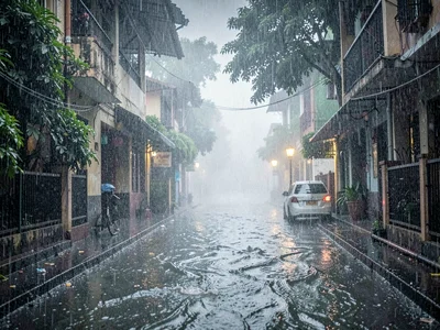 Rain creating river in street